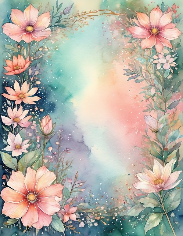 Cosmos Pastel Coral Digital Paper: 14 Printable Pages - Watercolor Scrapbook Paper - Commercial Use — image 6