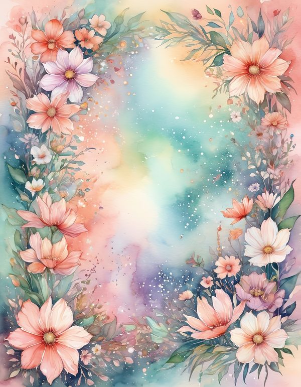 Cosmos Pastel Coral Digital Paper: 14 Printable Pages - Watercolor Scrapbook Paper - Commercial Use — image 8