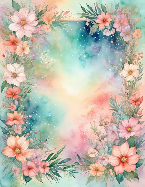 Cosmos Pastel Coral Digital Paper: 14 Printable Pages - Watercolor Scrapbook Paper - Commercial Use — image 9