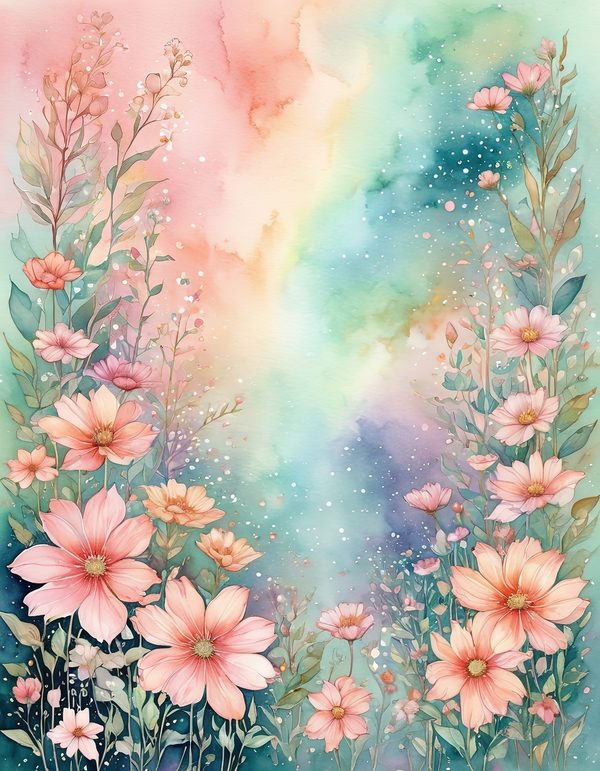Cosmos Pastel Coral Digital Paper: 14 Printable Pages - Watercolor Scrapbook Paper - Commercial Use — image 10