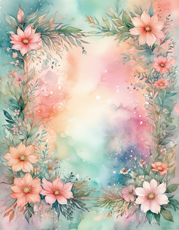 Cosmos Pastel Coral Digital Paper: 14 Printable Pages - Watercolor Scrapbook Paper - Commercial Use — image 11