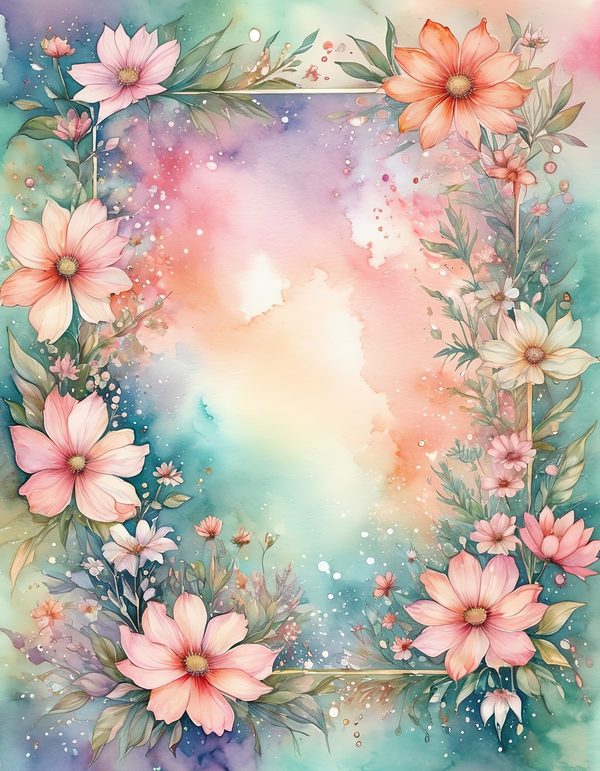 Cosmos Pastel Coral Digital Paper: 14 Printable Pages - Watercolor Scrapbook Paper - Commercial Use — image 13