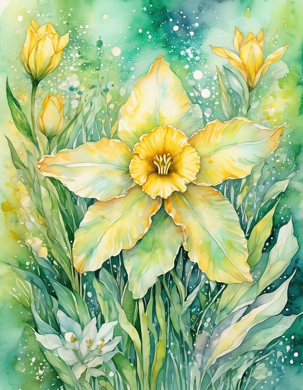 Daffodil Yellow White Digital Paper: 14 Printable Pages - Watercolor Scrapbook Paper - Commercial Use — image 1