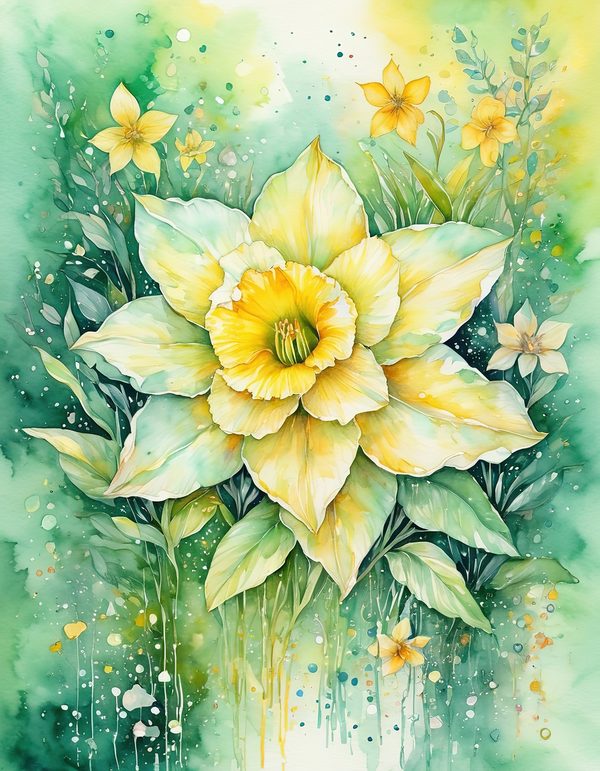 Daffodil Yellow White Digital Paper: 14 Printable Pages - Watercolor Scrapbook Paper - Commercial Use — image 4