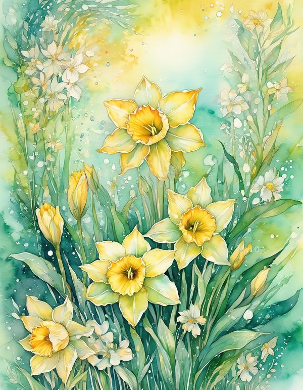 Daffodil Yellow White Digital Paper: 14 Printable Pages - Watercolor Scrapbook Paper - Commercial Use — image 5