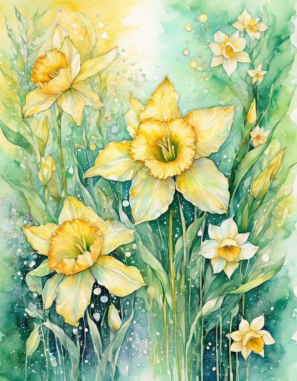 Daffodil Yellow White Digital Paper: 14 Printable Pages - Watercolor Scrapbook Paper - Commercial Use — image 6