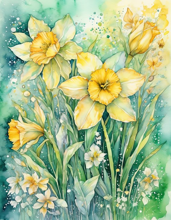 Daffodil Yellow White Digital Paper: 14 Printable Pages - Watercolor Scrapbook Paper - Commercial Use — image 7
