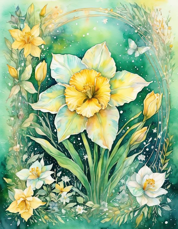 Daffodil Yellow White Digital Paper: 14 Printable Pages - Watercolor Scrapbook Paper - Commercial Use — image 12