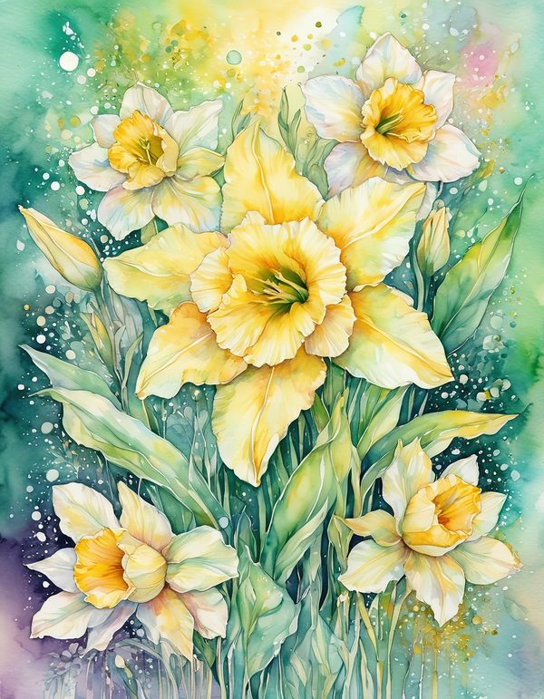 Daffodil Yellow White Digital Paper: 14 Printable Pages - Watercolor Scrapbook Paper - Commercial Use — image 13