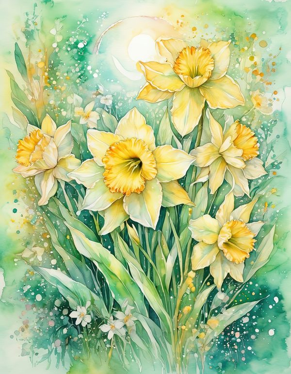 Daffodil Yellow White Digital Paper: 14 Printable Pages - Watercolor Scrapbook Paper - Commercial Use — image 14