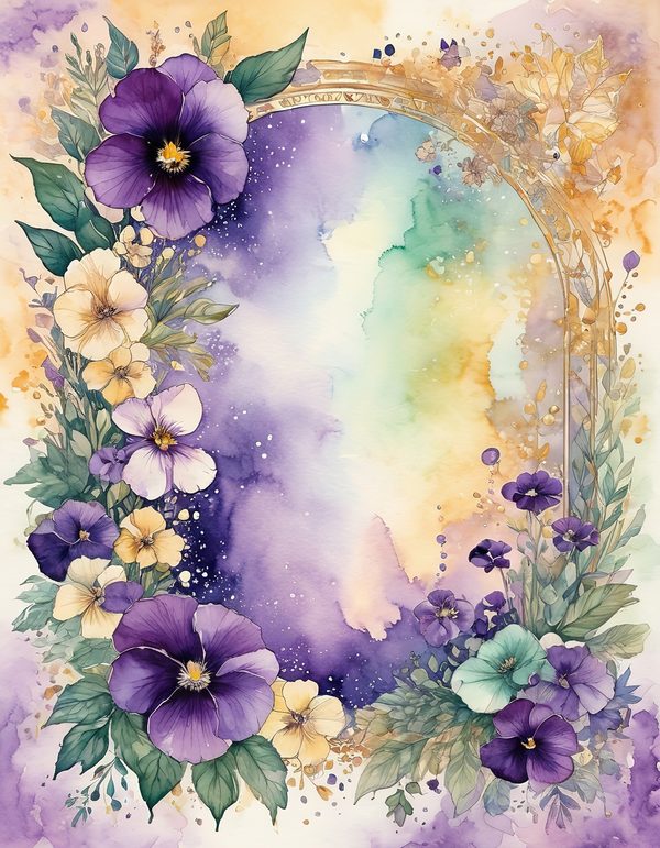 Garden Pansy Violet Digital Paper: 14 Printable Pages - Watercolor Scrapbook Paper - Commercial Use — image 1