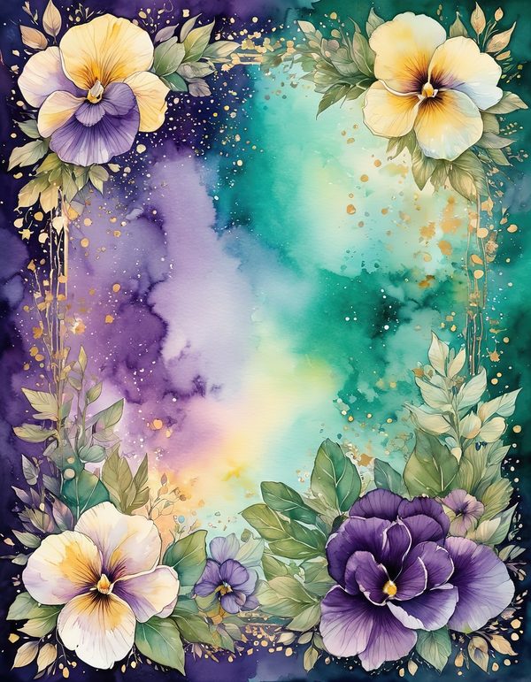 Garden Pansy Violet Digital Paper: 14 Printable Pages - Watercolor Scrapbook Paper - Commercial Use — image 2