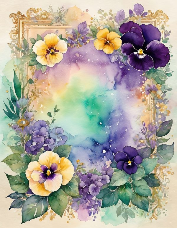 Garden Pansy Violet Digital Paper: 14 Printable Pages - Watercolor Scrapbook Paper - Commercial Use — image 3