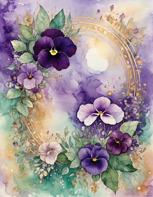 Garden Pansy Violet Digital Paper: 14 Printable Pages - Watercolor Scrapbook Paper - Commercial Use — image 4