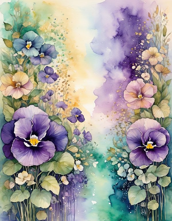 Garden Pansy Violet Digital Paper: 14 Printable Pages - Watercolor Scrapbook Paper - Commercial Use — image 5