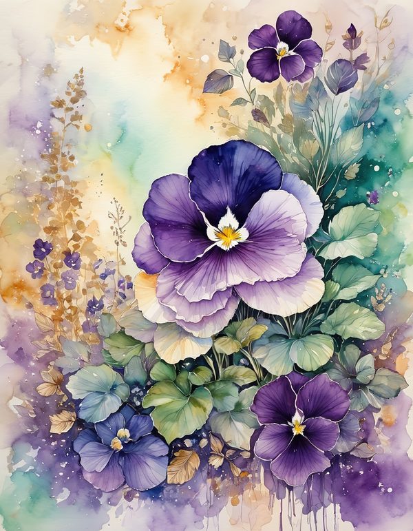 Garden Pansy Violet Digital Paper: 14 Printable Pages - Watercolor Scrapbook Paper - Commercial Use — image 6