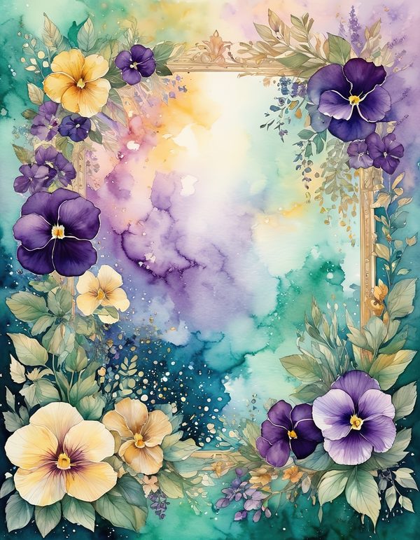 Garden Pansy Violet Digital Paper: 14 Printable Pages - Watercolor Scrapbook Paper - Commercial Use — image 7