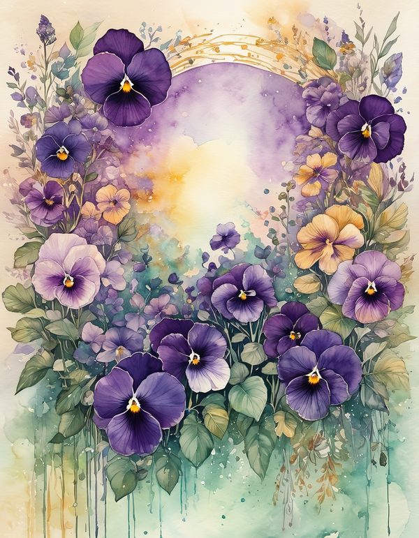 Garden Pansy Violet Digital Paper: 14 Printable Pages - Watercolor Scrapbook Paper - Commercial Use — image 9
