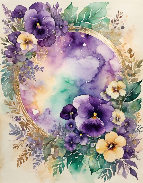 Garden Pansy Violet Digital Paper: 14 Printable Pages - Watercolor Scrapbook Paper - Commercial Use — image 10