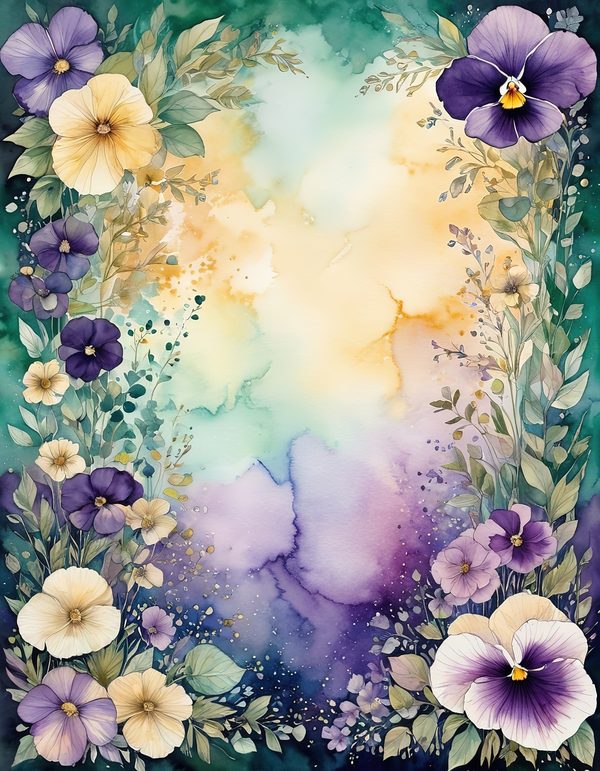 Garden Pansy Violet Digital Paper: 14 Printable Pages - Watercolor Scrapbook Paper - Commercial Use — image 11