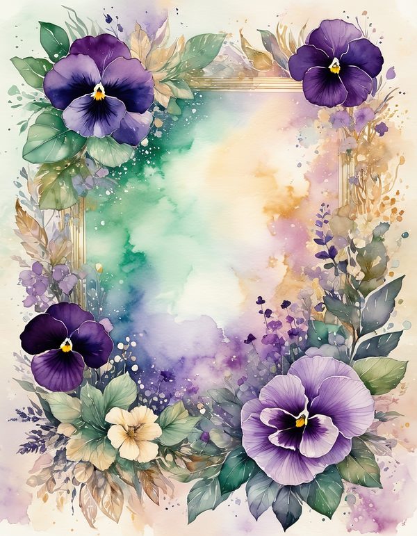 Garden Pansy Violet Digital Paper: 14 Printable Pages - Watercolor Scrapbook Paper - Commercial Use — image 12