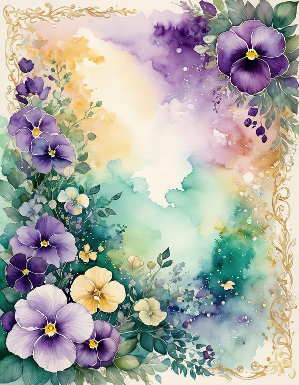 Garden Pansy Violet Digital Paper: 14 Printable Pages - Watercolor Scrapbook Paper - Commercial Use — image 13