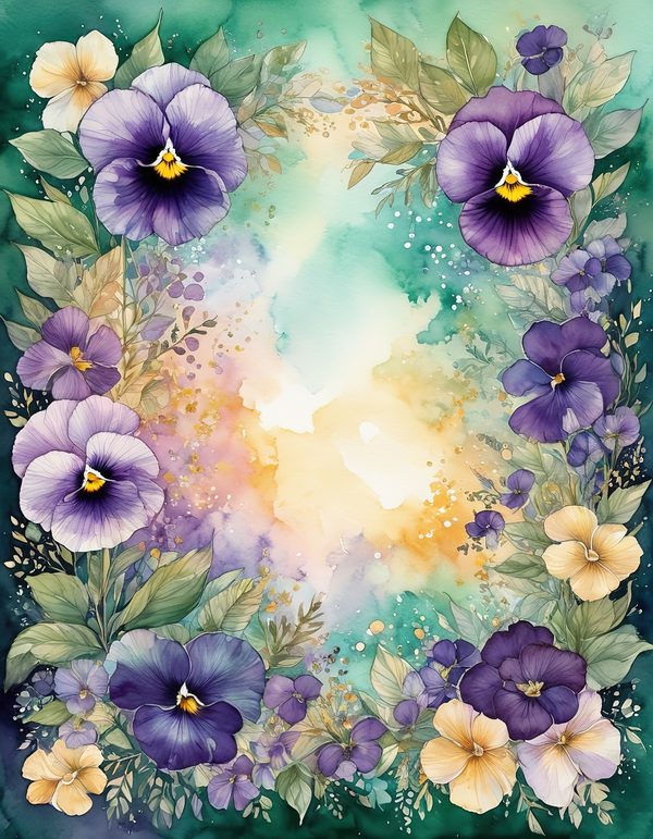 Garden Pansy Violet Digital Paper: 14 Printable Pages - Watercolor Scrapbook Paper - Commercial Use — image 14