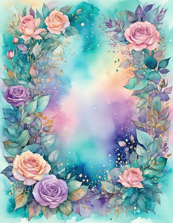 Garden Rose Teal Digital Paper: 14 Printable Pages - Watercolor Scrapbook Paper - Commercial Use — image 2