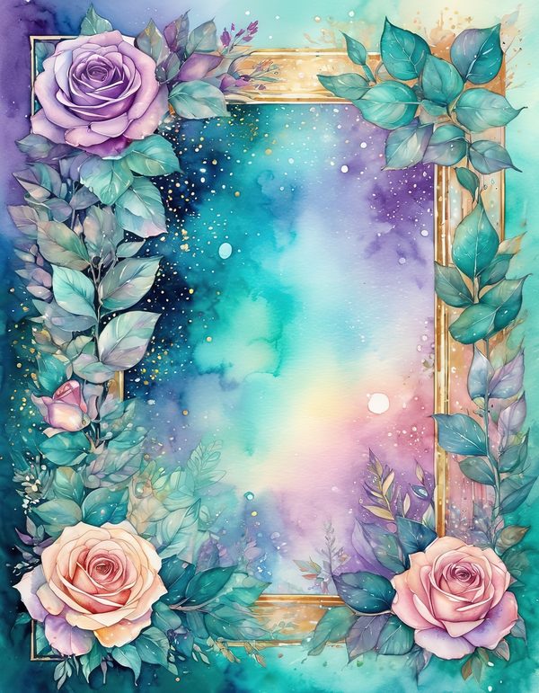 Garden Rose Teal Digital Paper: 14 Printable Pages - Watercolor Scrapbook Paper - Commercial Use — image 3