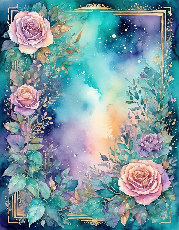 Garden Rose Teal Digital Paper: 14 Printable Pages - Watercolor Scrapbook Paper - Commercial Use — image 4