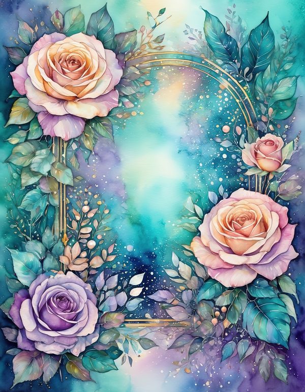 Garden Rose Teal Digital Paper: 14 Printable Pages - Watercolor Scrapbook Paper - Commercial Use — image 5