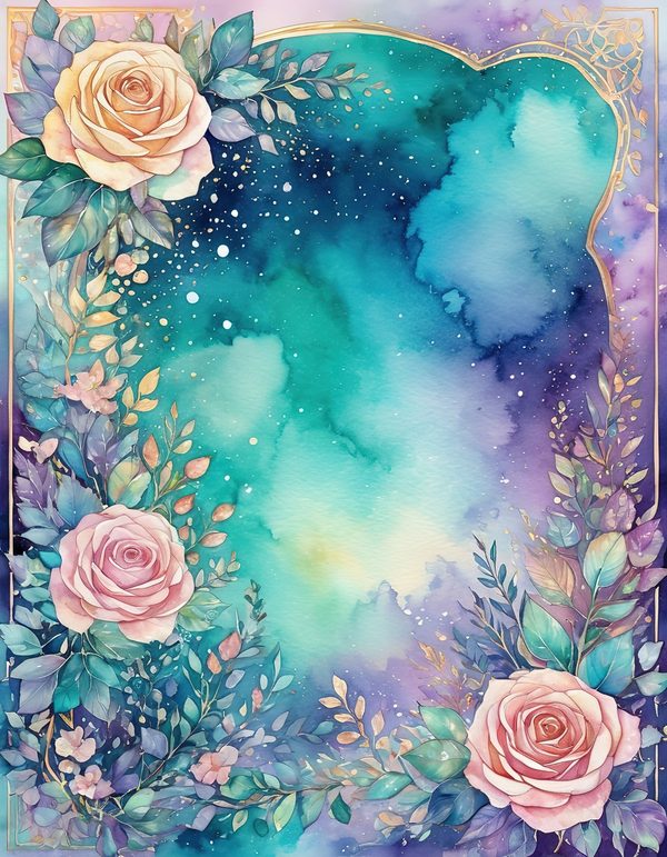 Garden Rose Teal Digital Paper: 14 Printable Pages - Watercolor Scrapbook Paper - Commercial Use — image 6