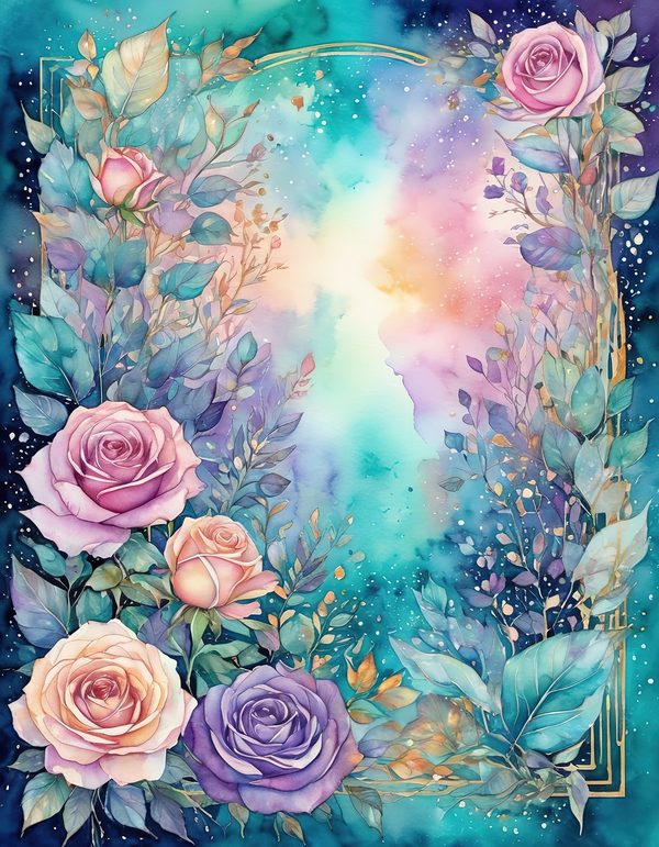 Garden Rose Teal Digital Paper: 14 Printable Pages - Watercolor Scrapbook Paper - Commercial Use — image 7