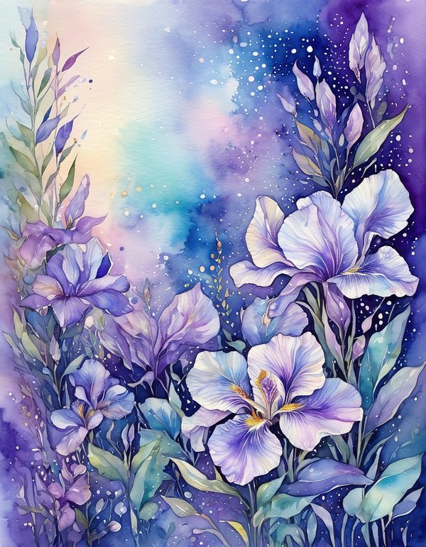 Iris Cobalt Violet Digital Paper: 14 Printable Pages - Watercolor Scrapbook Paper - Commercial Use — image 12