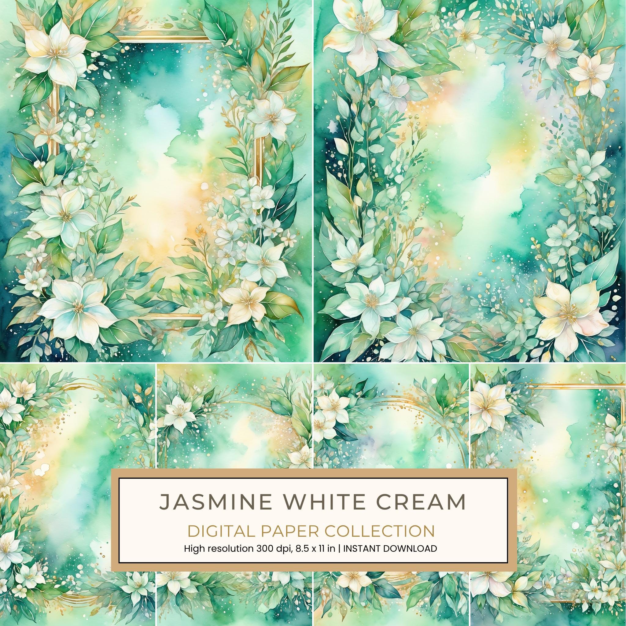 Jasmine White Cream Digital Paper: 14 Printable Pages - Watercolor Scrapbook Paper - Commercial Use