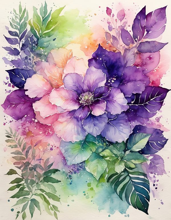 Petunia Purple Pink Digital Paper: 11 Printable Pages - Watercolor Scrapbook Paper - Commercial Use — image 1