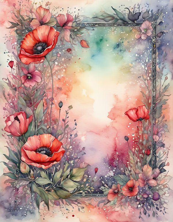 Poppy Scarlet Cream Digital Paper: 14 Printable Pages - Watercolor Scrapbook Paper - Commercial Use — image 5