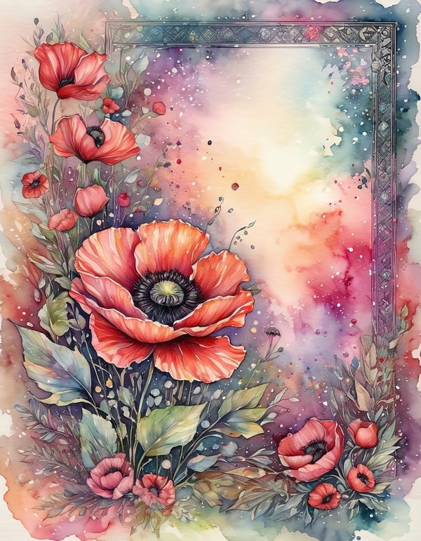 Poppy Scarlet Cream Digital Paper: 14 Printable Pages - Watercolor Scrapbook Paper - Commercial Use — image 11