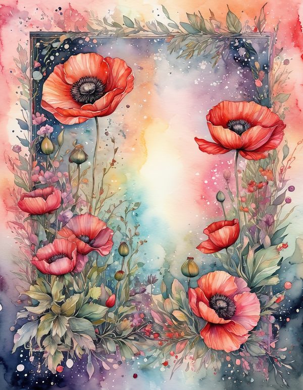 Poppy Scarlet Cream Digital Paper: 14 Printable Pages - Watercolor Scrapbook Paper - Commercial Use — image 13
