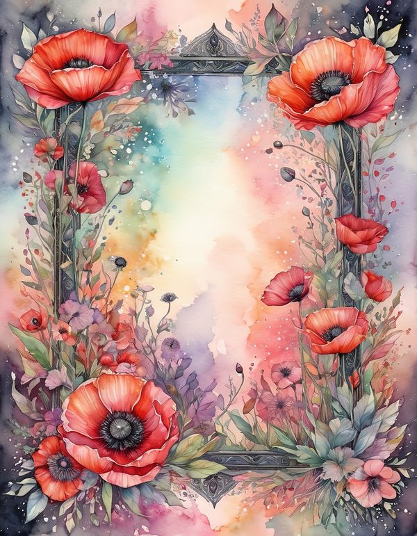 Poppy Scarlet Cream Digital Paper: 14 Printable Pages - Watercolor Scrapbook Paper - Commercial Use — image 14