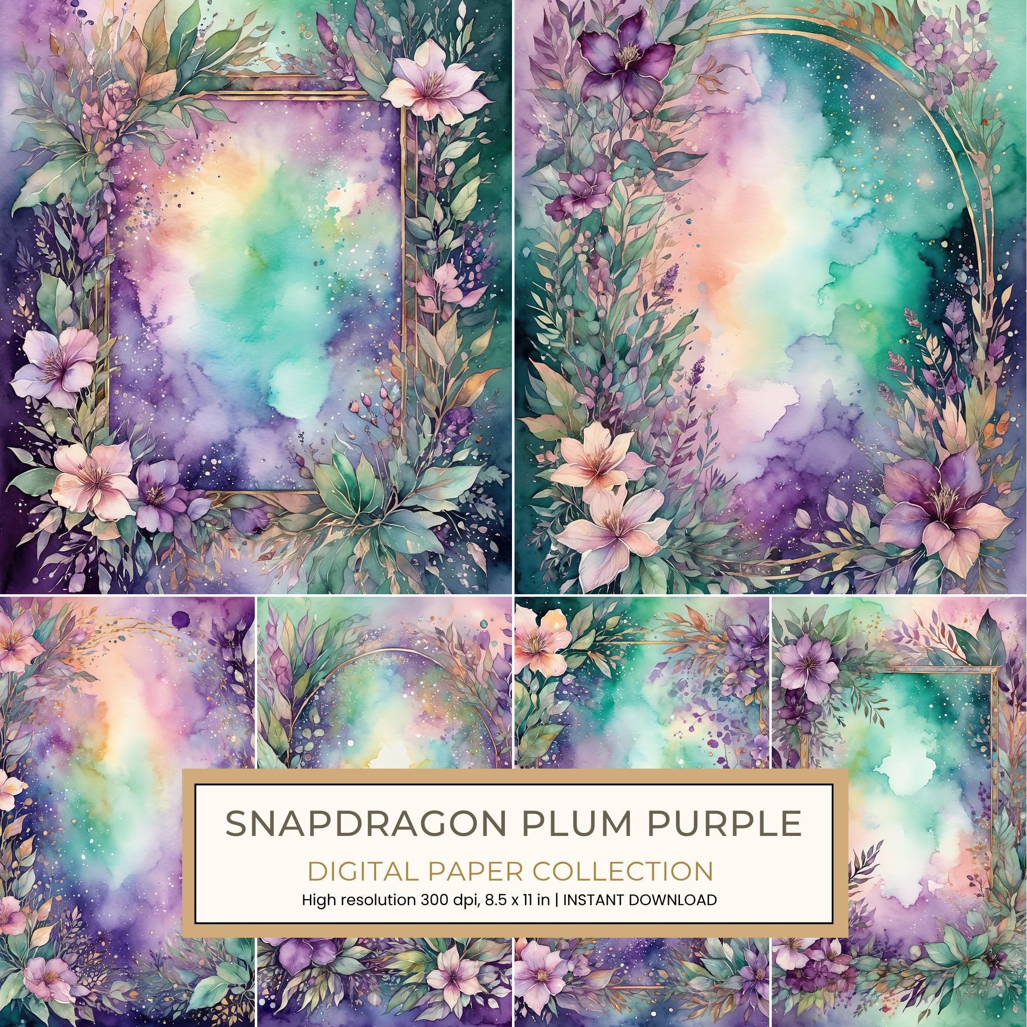 Snapdragon Plum Purple Digital Paper: 14 Printable Pages - Watercolor Scrapbook Paper - Commercial Use
