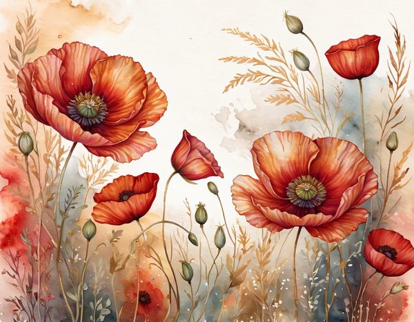 Autumn Poppies Digital Paper: 15 Watercolor Landscape Printable Pages - Scrapbook Paper - Commercial Use — image 2