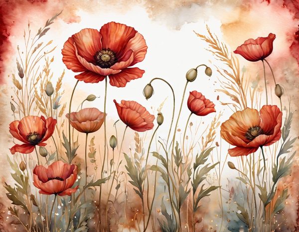 Autumn Poppies Digital Paper: 15 Watercolor Landscape Printable Pages - Scrapbook Paper - Commercial Use — image 3