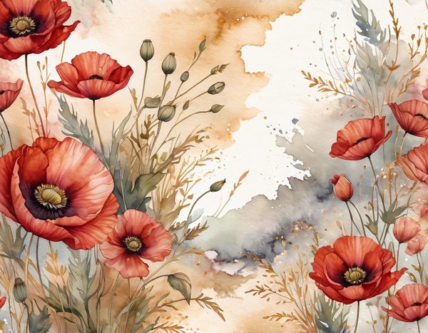 Autumn Poppies Digital Paper: 15 Watercolor Landscape Printable Pages - Scrapbook Paper - Commercial Use — image 4