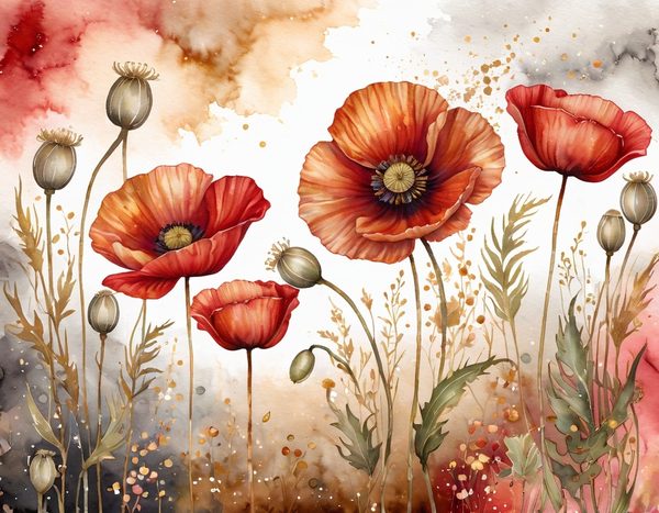 Autumn Poppies Digital Paper: 15 Watercolor Landscape Printable Pages - Scrapbook Paper - Commercial Use — image 5