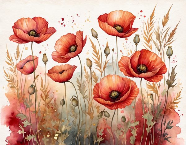 Autumn Poppies Digital Paper: 15 Watercolor Landscape Printable Pages - Scrapbook Paper - Commercial Use — image 6