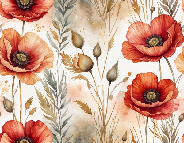 Autumn Poppies Digital Paper: 15 Watercolor Landscape Printable Pages - Scrapbook Paper - Commercial Use — image 7
