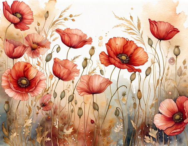 Autumn Poppies Digital Paper: 15 Watercolor Landscape Printable Pages - Scrapbook Paper - Commercial Use — image 8