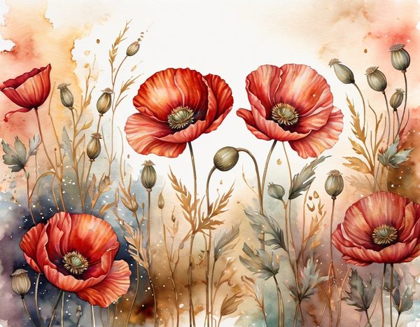 Autumn Poppies Digital Paper: 15 Watercolor Landscape Printable Pages - Scrapbook Paper - Commercial Use — image 9