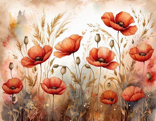 Autumn Poppies Digital Paper: 15 Watercolor Landscape Printable Pages - Scrapbook Paper - Commercial Use — image 10